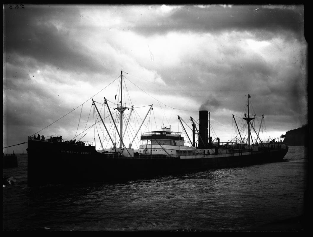 Port broadside view of S.S. OVINGTON COURT at Penarth Head, c.1936.