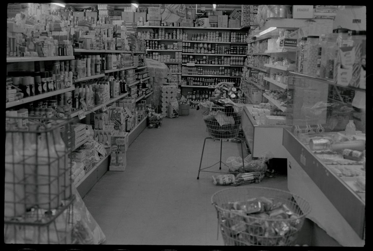 Interior of supermarket, Loudoun Square, Butetown.