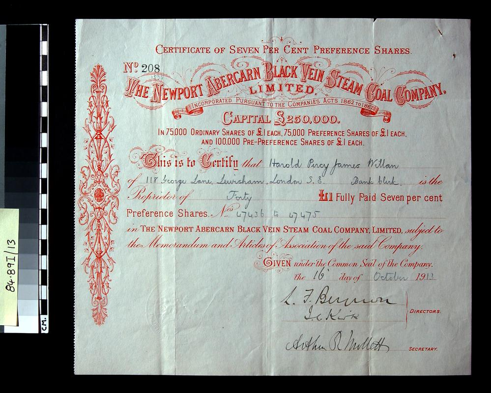 Nport Aberc. Black Vein Steam Coal Co. Ltd sh.cert