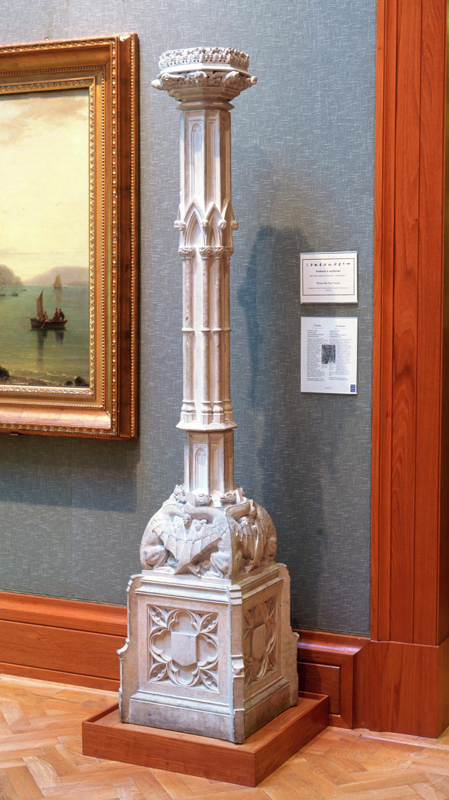NMW A 30042, candle stand, coade stone, made by Coade & Sealy, Lambeth, 1810, possibly designed by Thomas Hopper or Auguste Charles Pugin, 1809