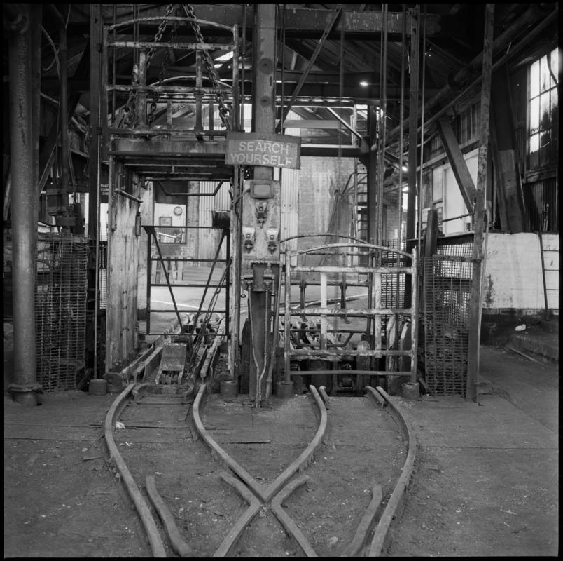 Black and white film negative showing pit top, Morlais Colliery, 12 November 1975.  'Morlais 12 Nov 1975' is transcribed from original negative bag.