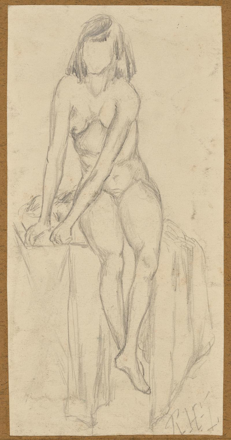Sketch of seated nude young woman