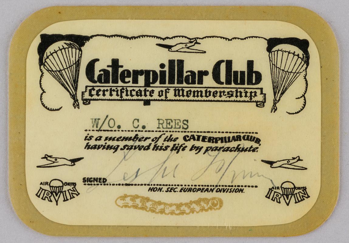 Caterpillar Club certificate.