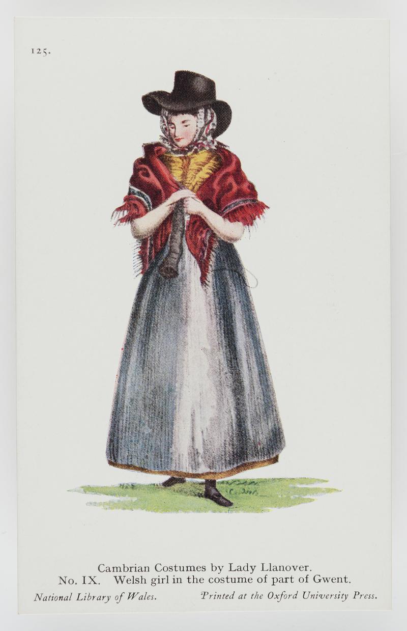 Colour drawing.  No. IX.  Welsh girl in the costume of part of Gwent.  (NLW No. 125)