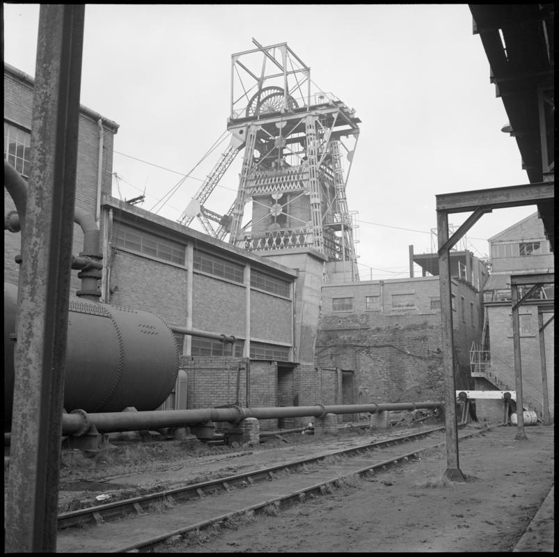 Black and white film negative showing a surface view of Merthyr Vale Colliery.