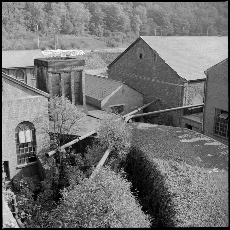 Black and white film negative showing a surface view of Celynen North Colliery, 11 October 1975.  'Celynen North 11 Oct 1975' is transcribed from original negative bag.