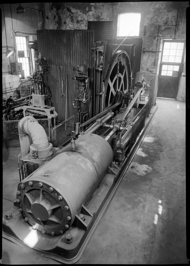 Black and white film negative showing a steam winder which was built by Leighs of Patricroft in the 1870s.  Image was taken 11 July 1976.  'Fernhill 11 July 1976' is transcribed from original negative bag.