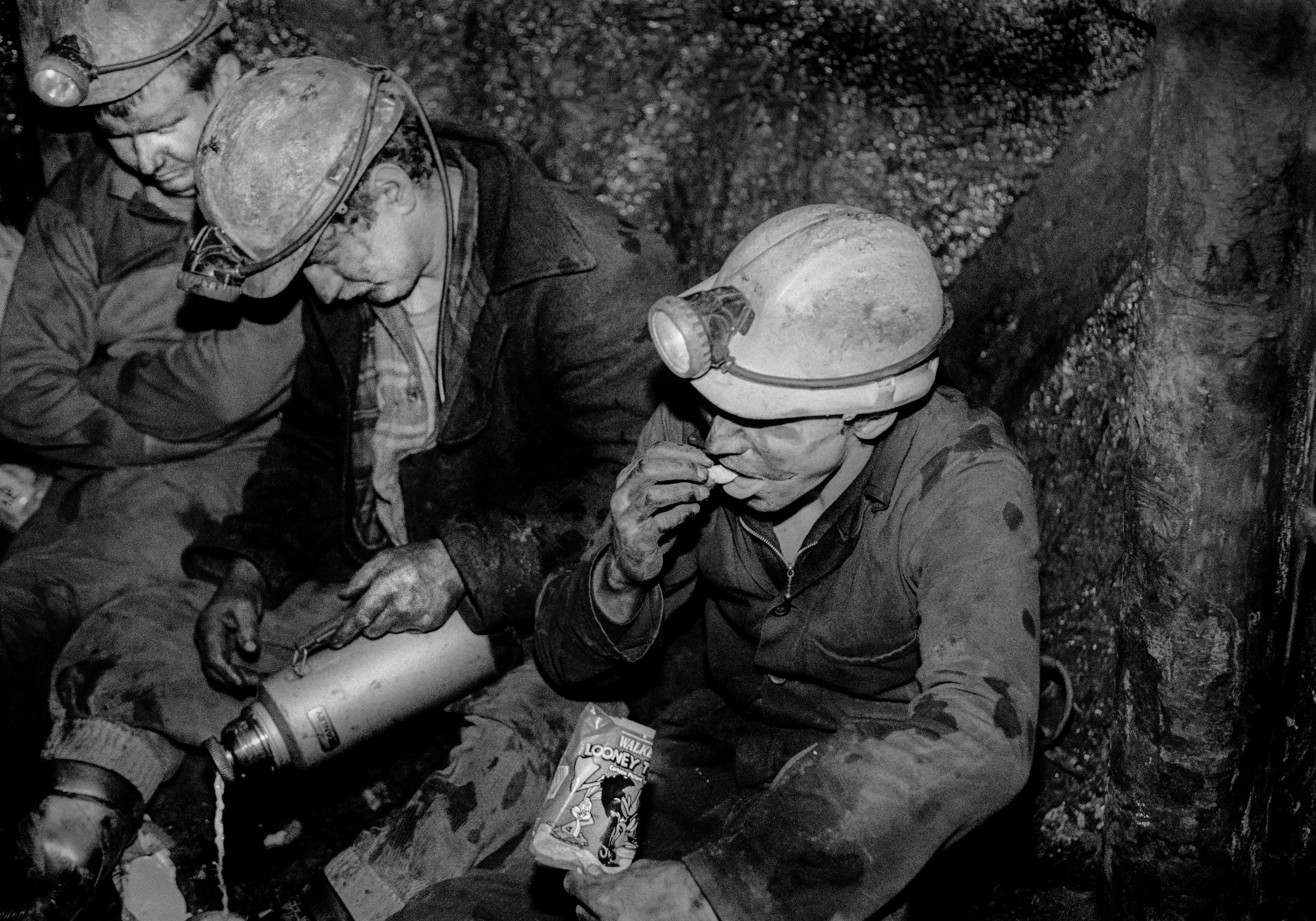 Black mountain coal. Miners have lunch underground. Neath Valley, Wales