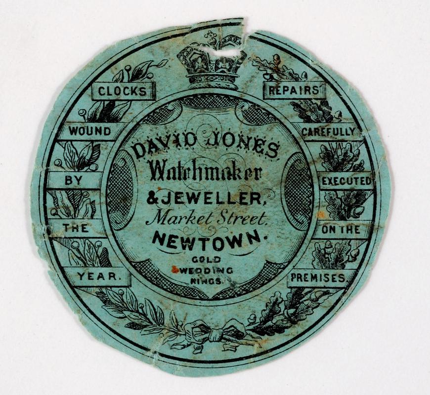 Watchpaper of David Jones, Market Street, Newtown