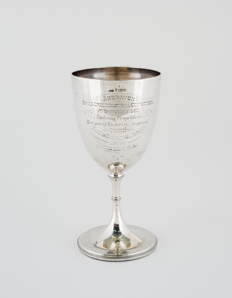 Silver cup (Mabon's Champion Silver Cup) won at 'Grand Open Industrial Competition', Aberavon, 1st September 1890 by David Howell.