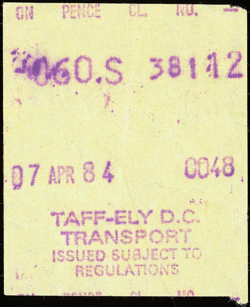 Taff - Ely D.C. Transport bus ticket