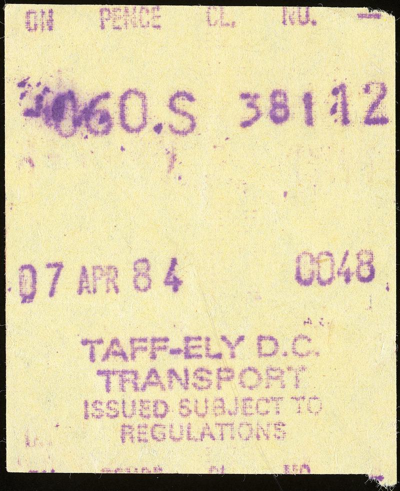 Taff - Ely D.C. Transport bus ticket