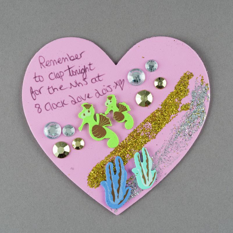 Decorated note. Glitter Heart, Green seahorse stickers