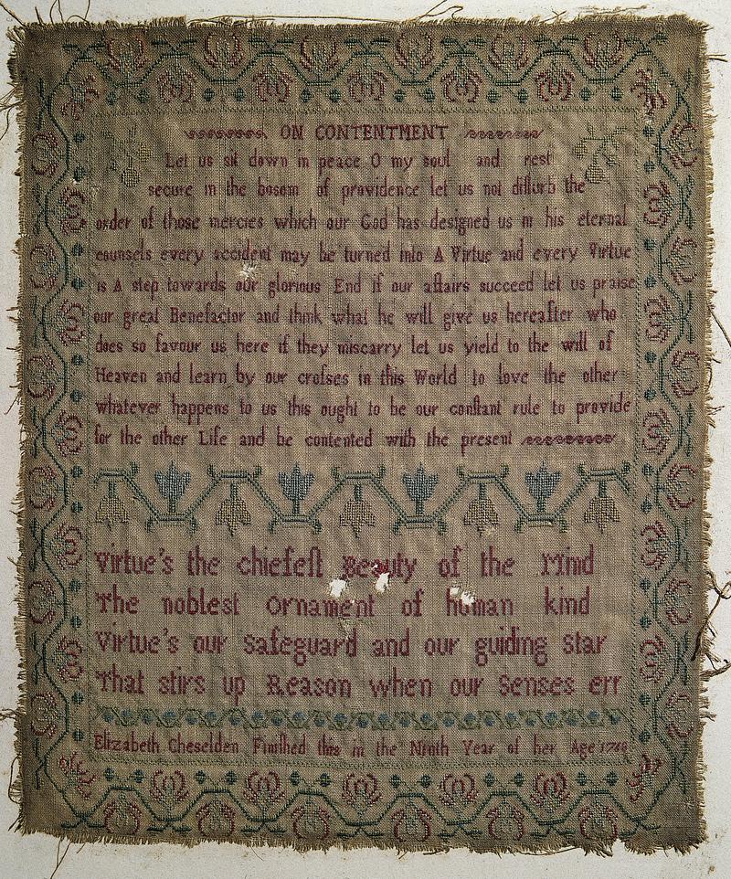 Sampler (Verse & Motifs), made in England 1760s