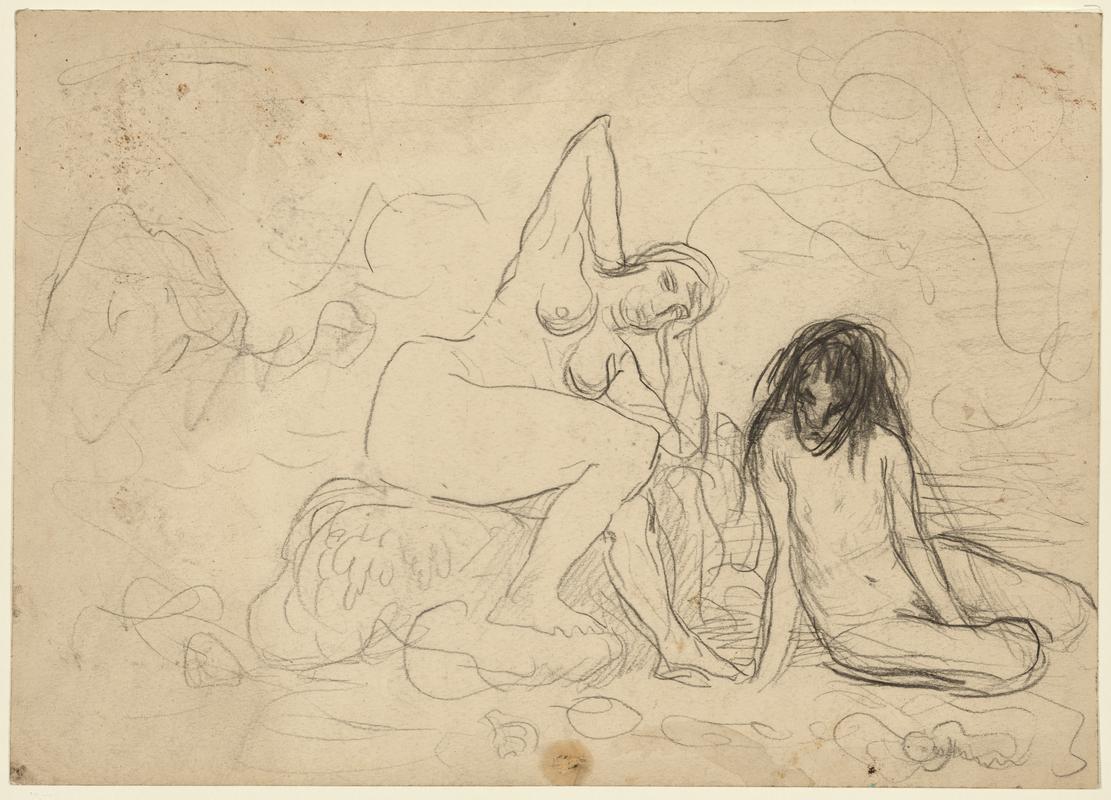 A Nude Woman Seated on a Rock Beside a Nude Man
