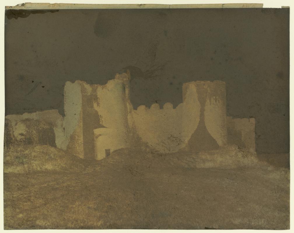 Wax paper calotype negative. S Front of Manobier Castle, Tenby, SW