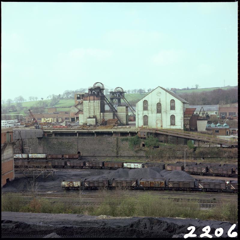 Colour film negative showing a surface view of Cwm Colliery, April 1981. 'Cwm 4/81' is transcribed from original negative bag.