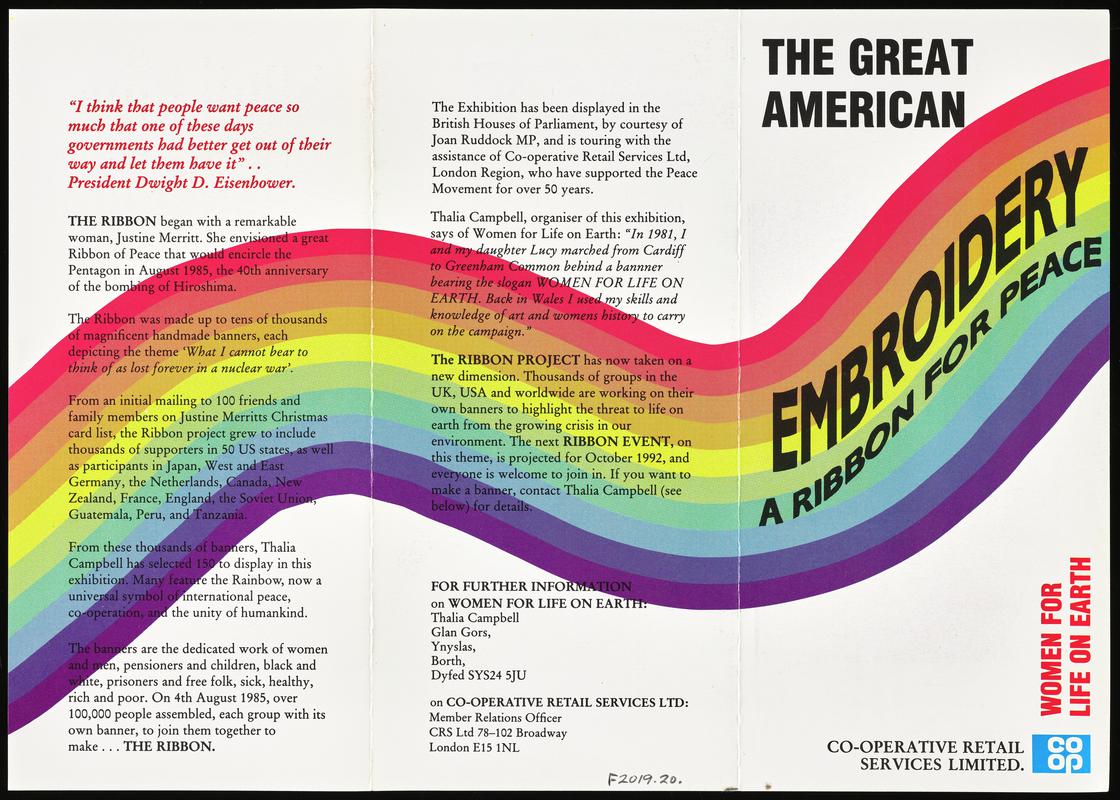 Colour leaflet 'The Great American Embroidery A Ribbon For Peace'.