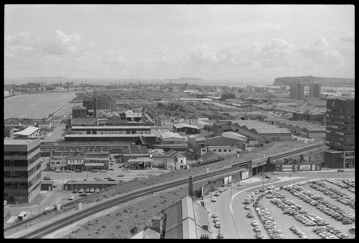 View from top of building on Churchill Way, with Penarth Head in background.