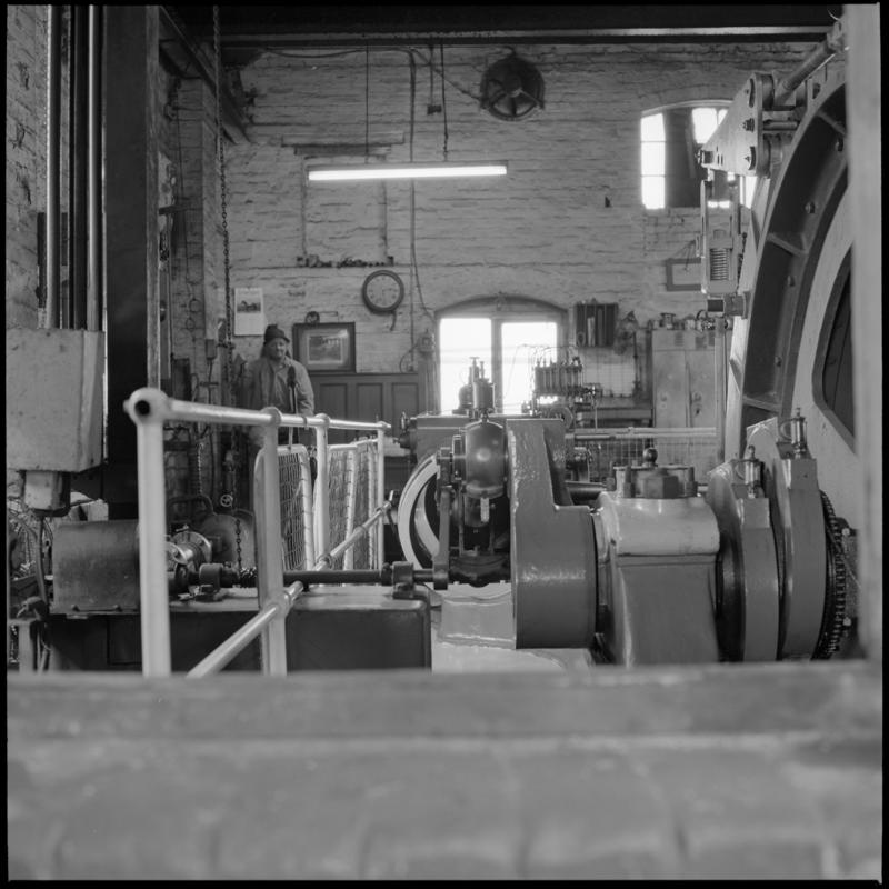 Black and white film negative showing the Andrew Barclay steam winder, Morlais Colliery 13 May 1981.  'Morlais 13/5/81' is transcribed from original negative bag.