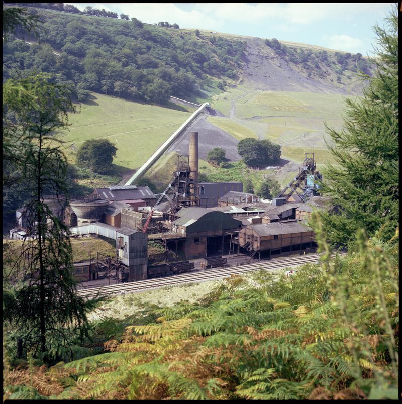 Colour film negative showing a surface view of Marine Colliery.  'Marine' is transcribed from original negative bag.