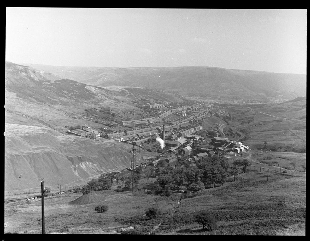 Black and white film negative showing a view towards Park and Dare Colliery.