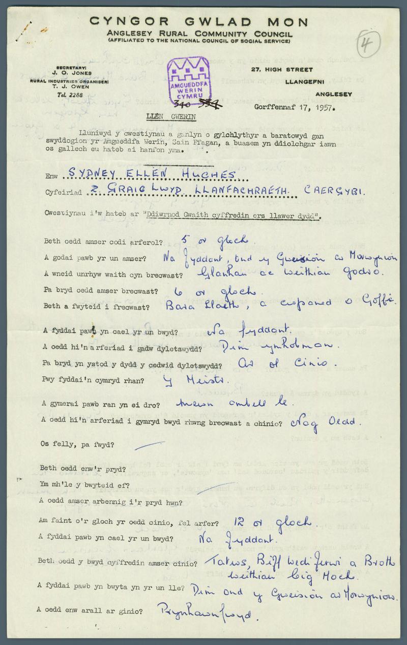 Questionnaire, 1957