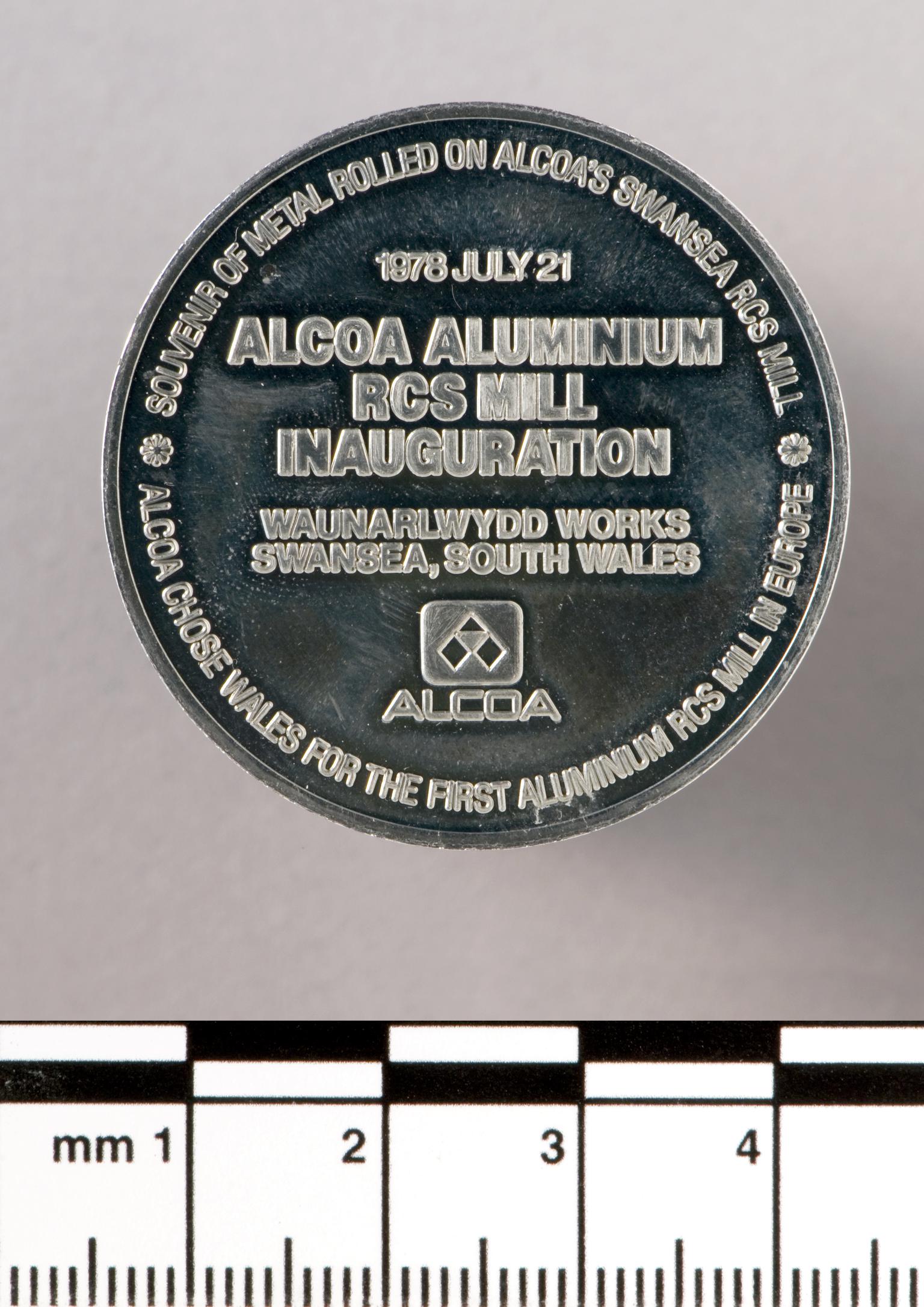 Alcoa Aluminium RCS Mill Inauguration, medal