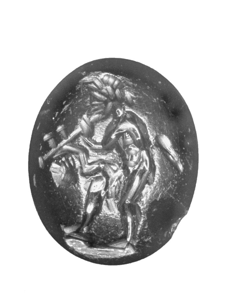 Roman intaglio (satyr with infant Dionysos)