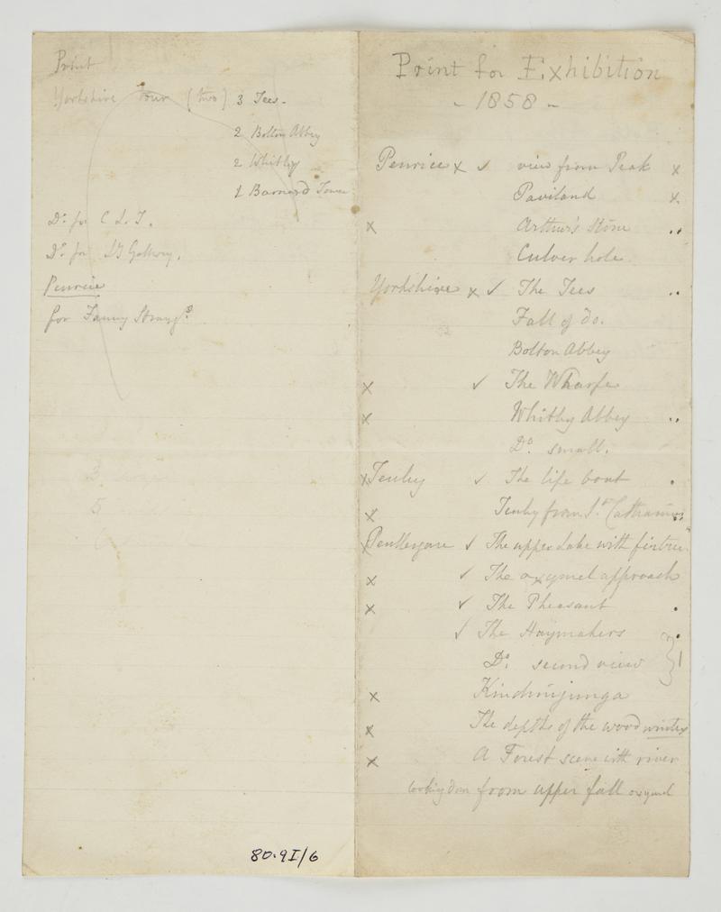 List of prints to be exhibited at the Photographic Society Exhibition in 1858. Page 1 and 4