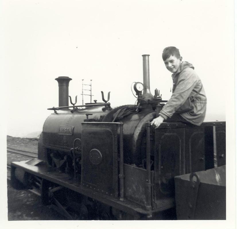Mr John Davies on the engine 'Nesta' (Hunslet No 704)