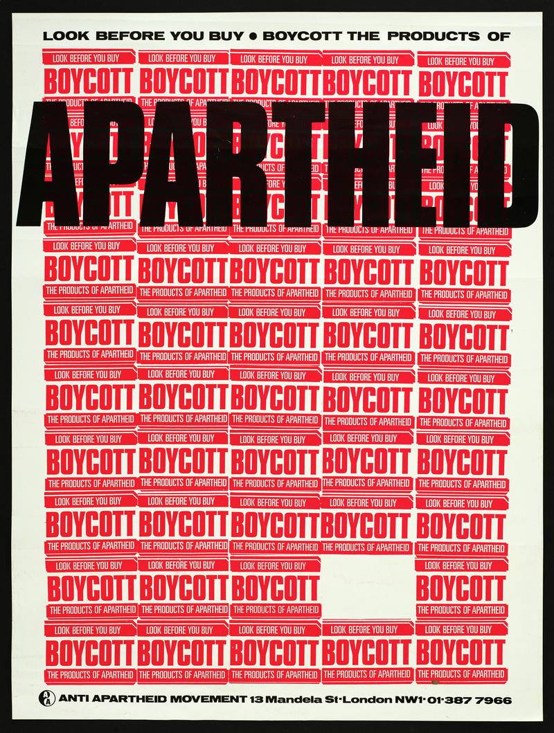 'Poster Look Before You Buy. Boycott the Products of Apartheid.'