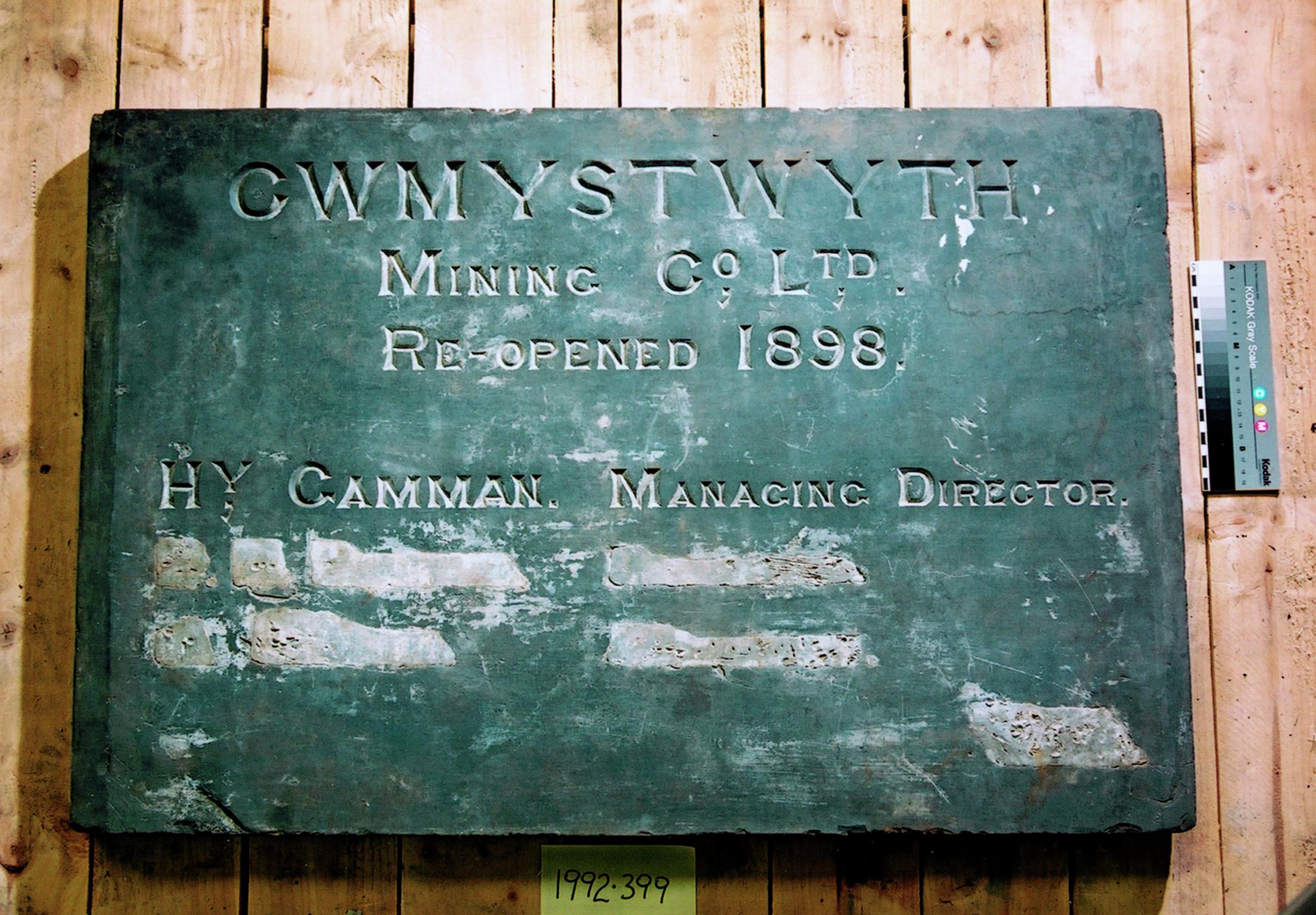 Cwmystwyth Mining Co.Ltd., slate plaque