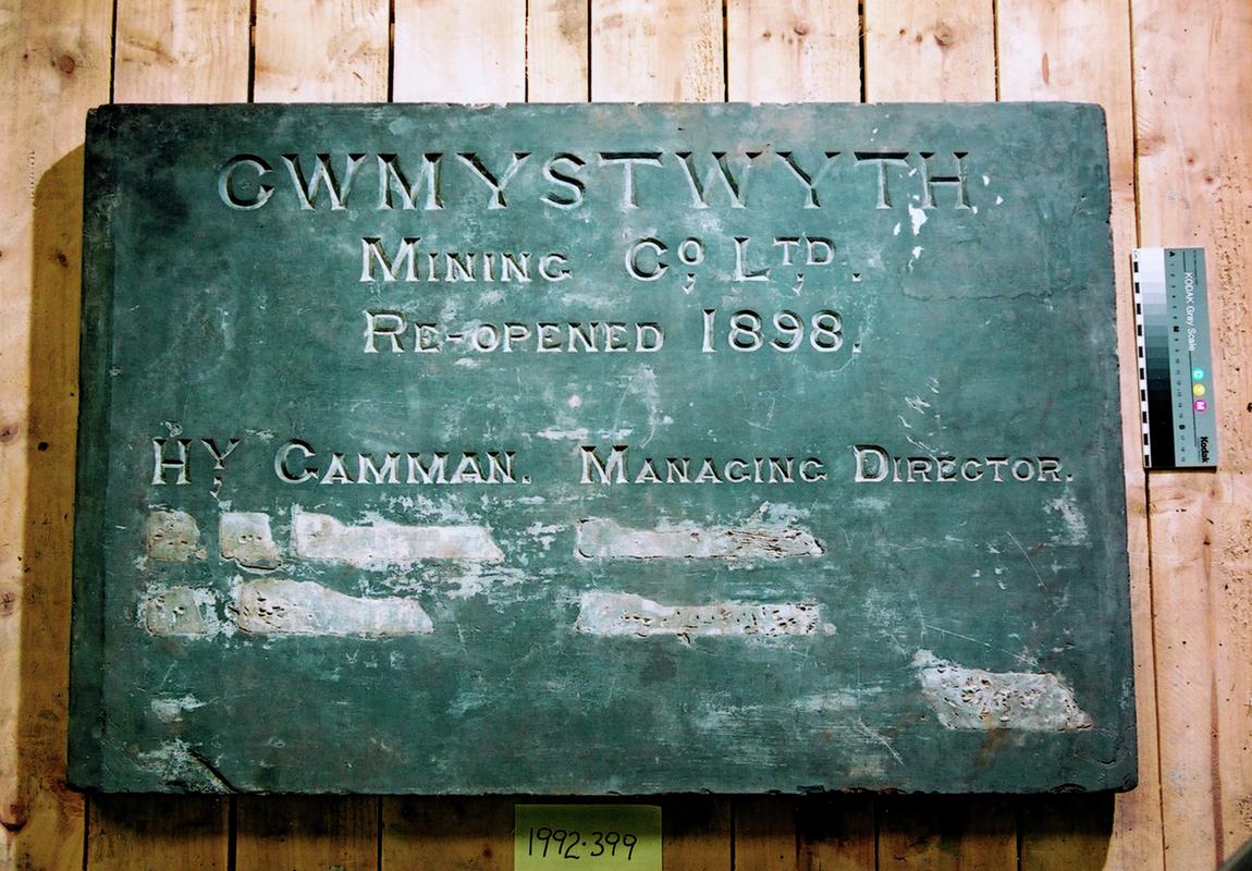 Slate plaque "Cwmystwyth Mining Co. Ltd."