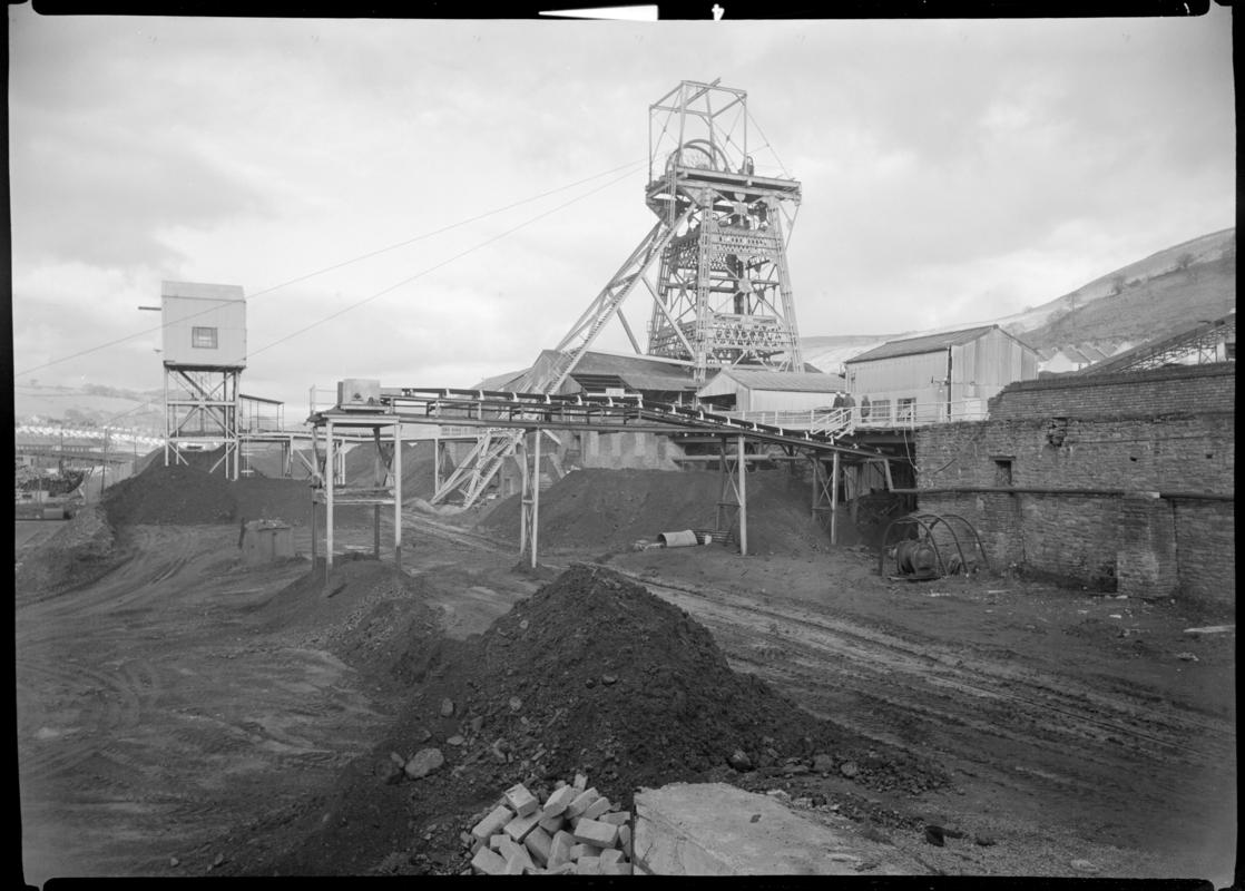 Black and white film negative showing the downcast shaft, Merthyr Vale Colliery 15 January 1976.  'Merthyr Vale 15/1/76' is transcribed from original negative bag.