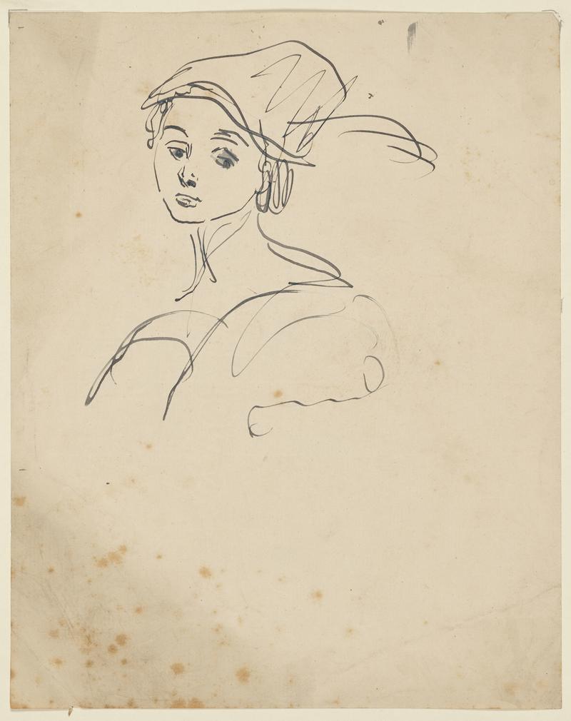 Woman Wearing a Hat with a Feather