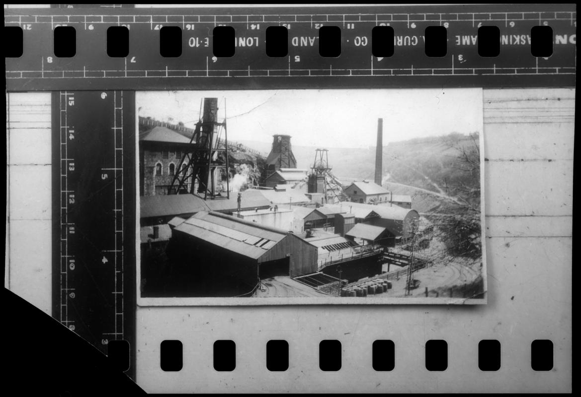 Black and white film negative showing a general surface view of Tirpentwys Colliery.  'Tirpentwys' is transcribed from original negative bag.  Appears to be identical to 2009.3/890.