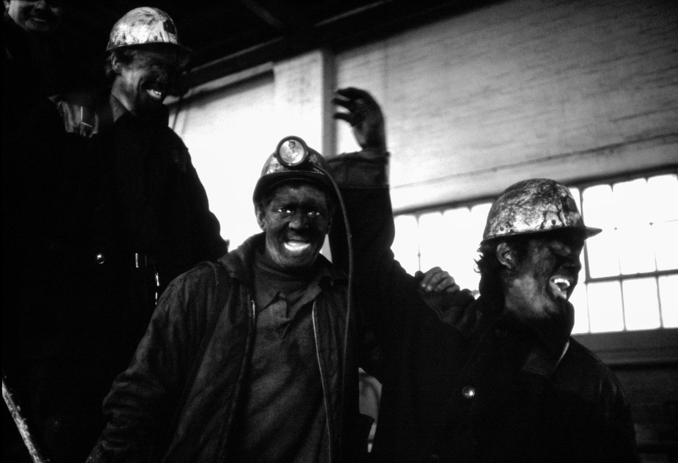 Miners at the end of their shift. Rhondda Valley, Wales
