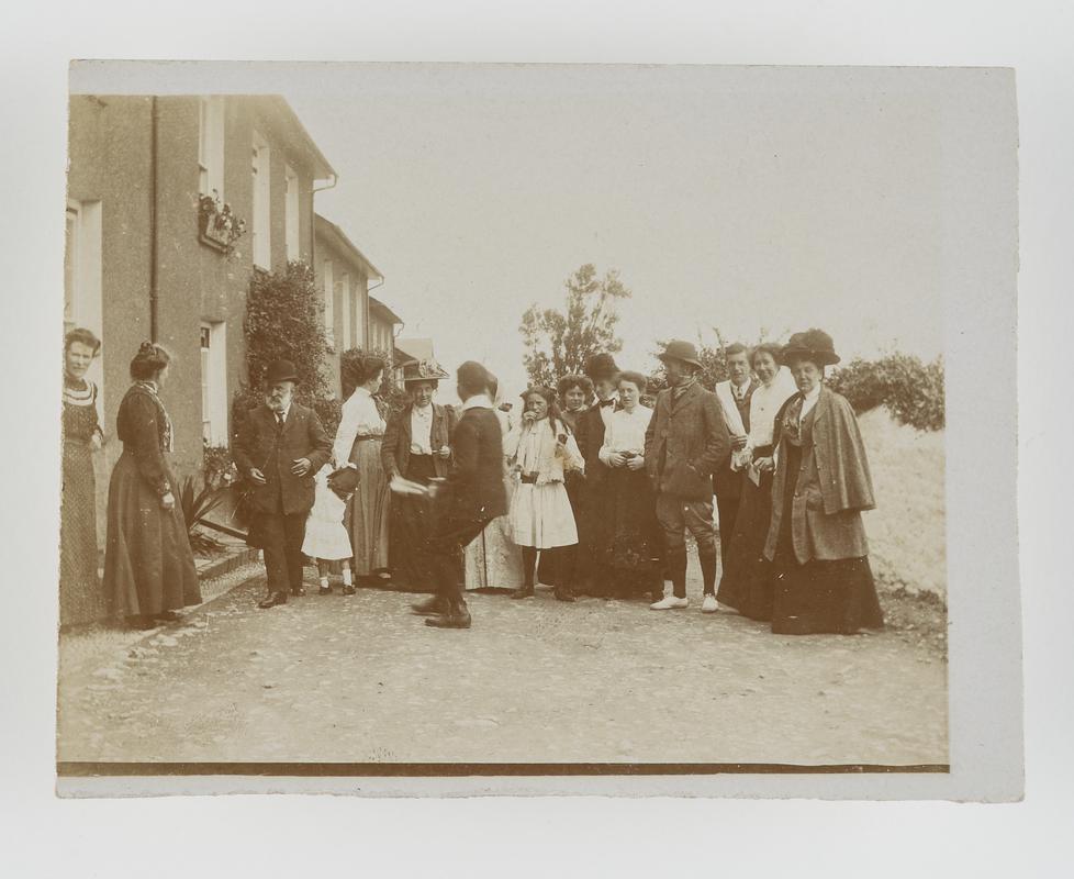 Group of 17 people outside High Terrace, New Quay, Cards.