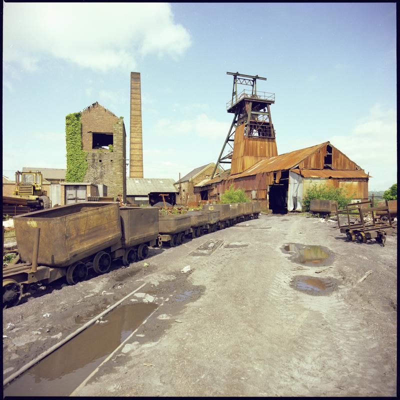 Colour film negative showing a surface view of Morlais Colliery. 'Morlais' is transcribed from original negative bag.