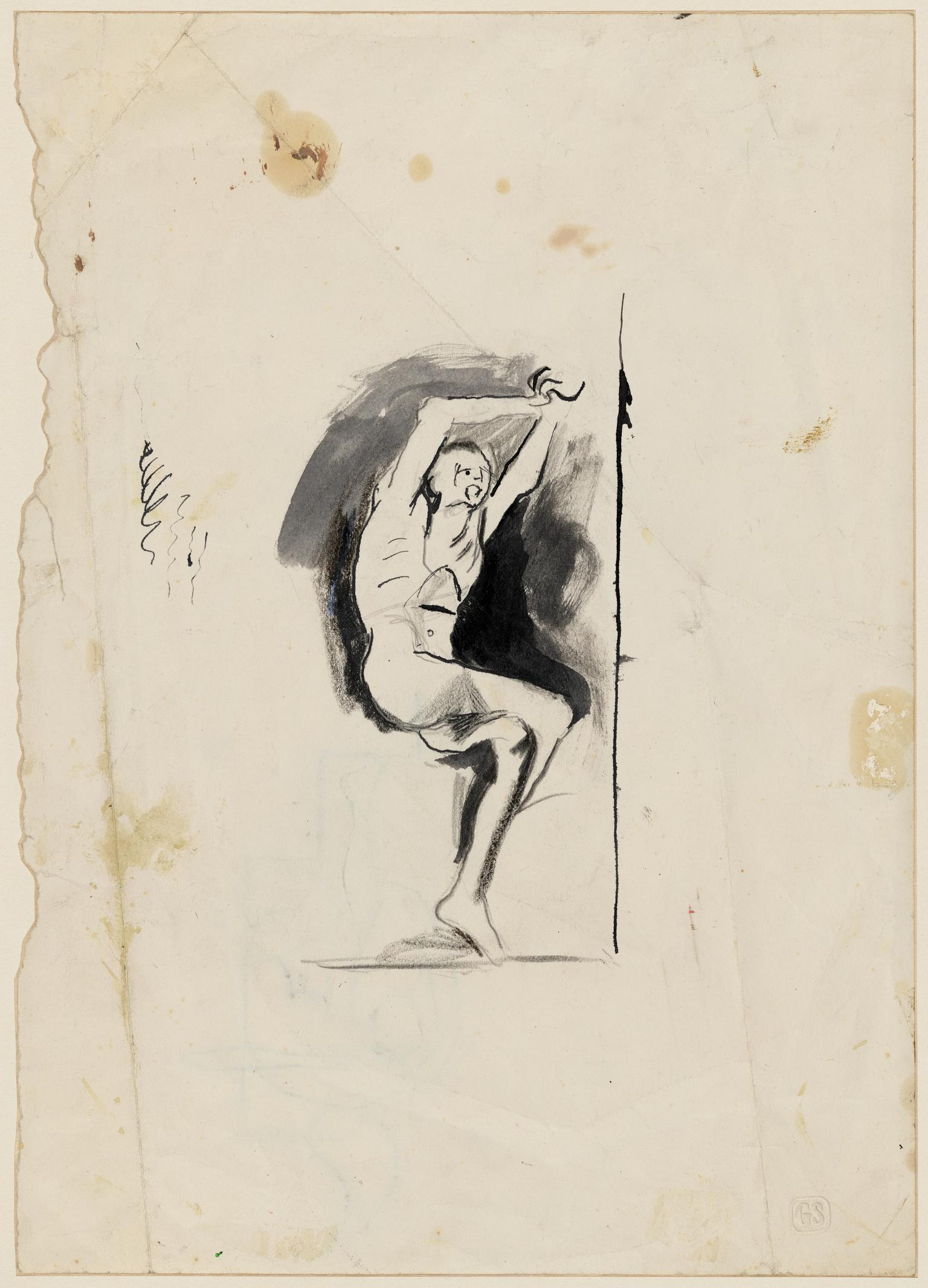Study of a man with hands raised and tied