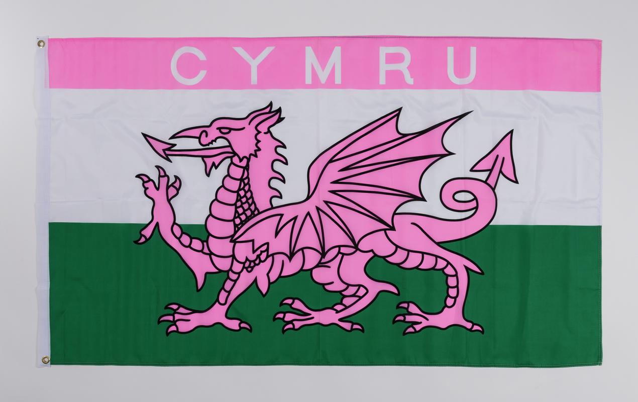'Cymru' pink Welsh Dragon flag.