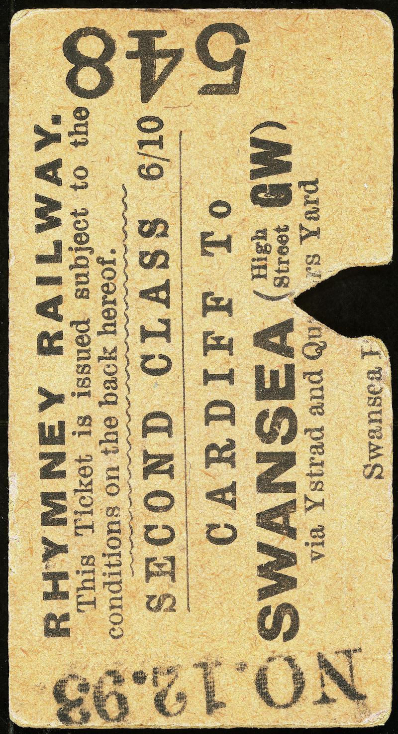 Rhymney Railway, cardiff to Swansea, Ticket No:548