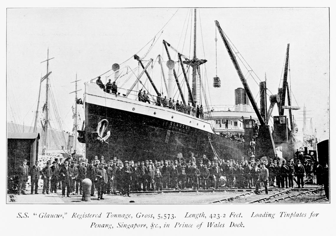 ss GLAUCUS loading tinplates at Prince of Wales Dock, Swansea