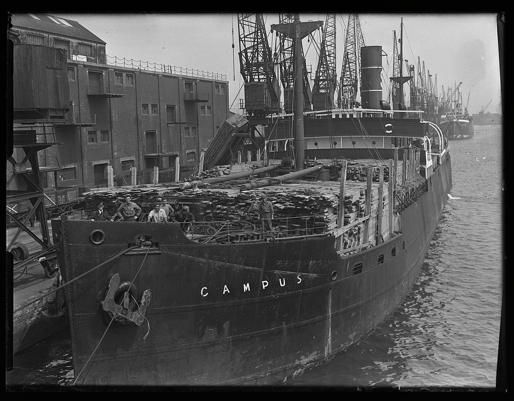 Bow view of S.S. CAMPUS at Queen Alexandra Dock, Cardiff, about 1947.