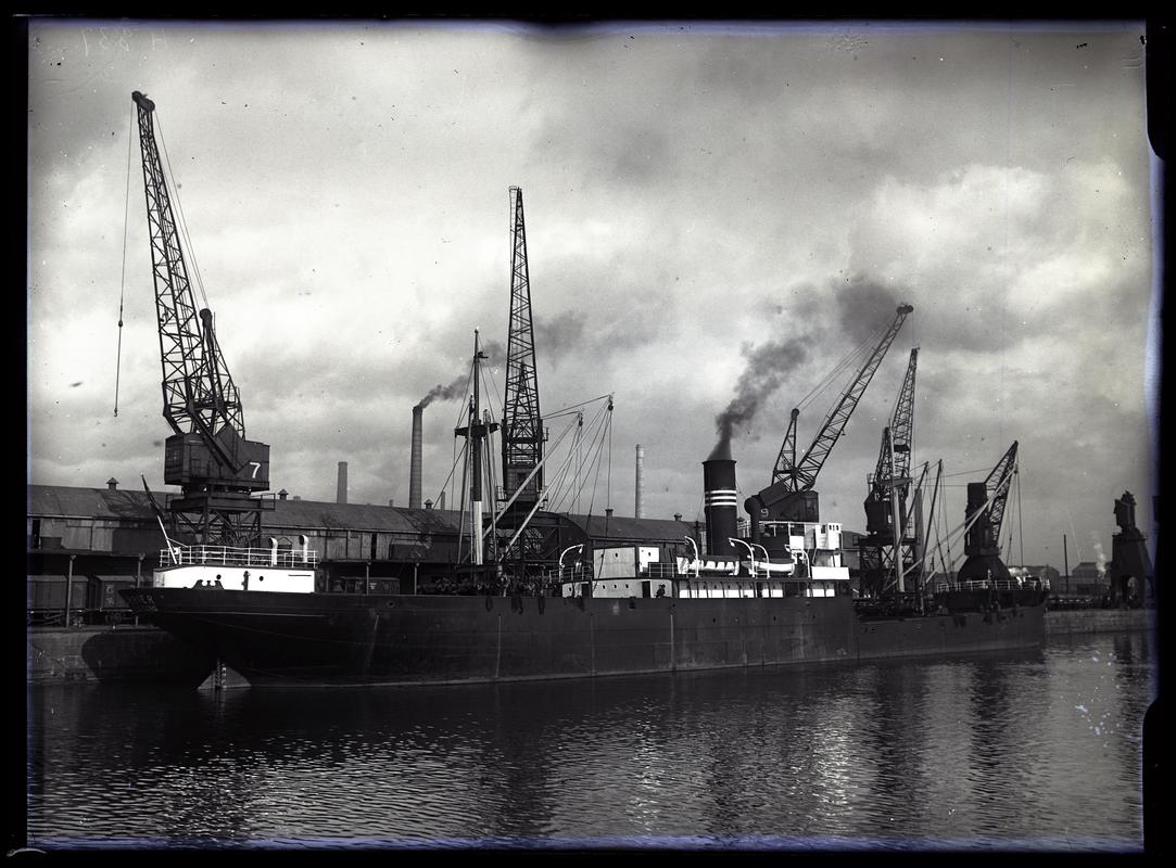 3/4 Starboard Stern view of S.S. CARRIER, Cardiff Docks c.1936.