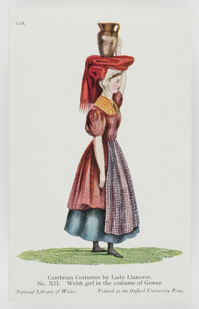 Colour drawing.  No. XII.  Welsh girl in the costume of Gower.  (NLW No. 128)