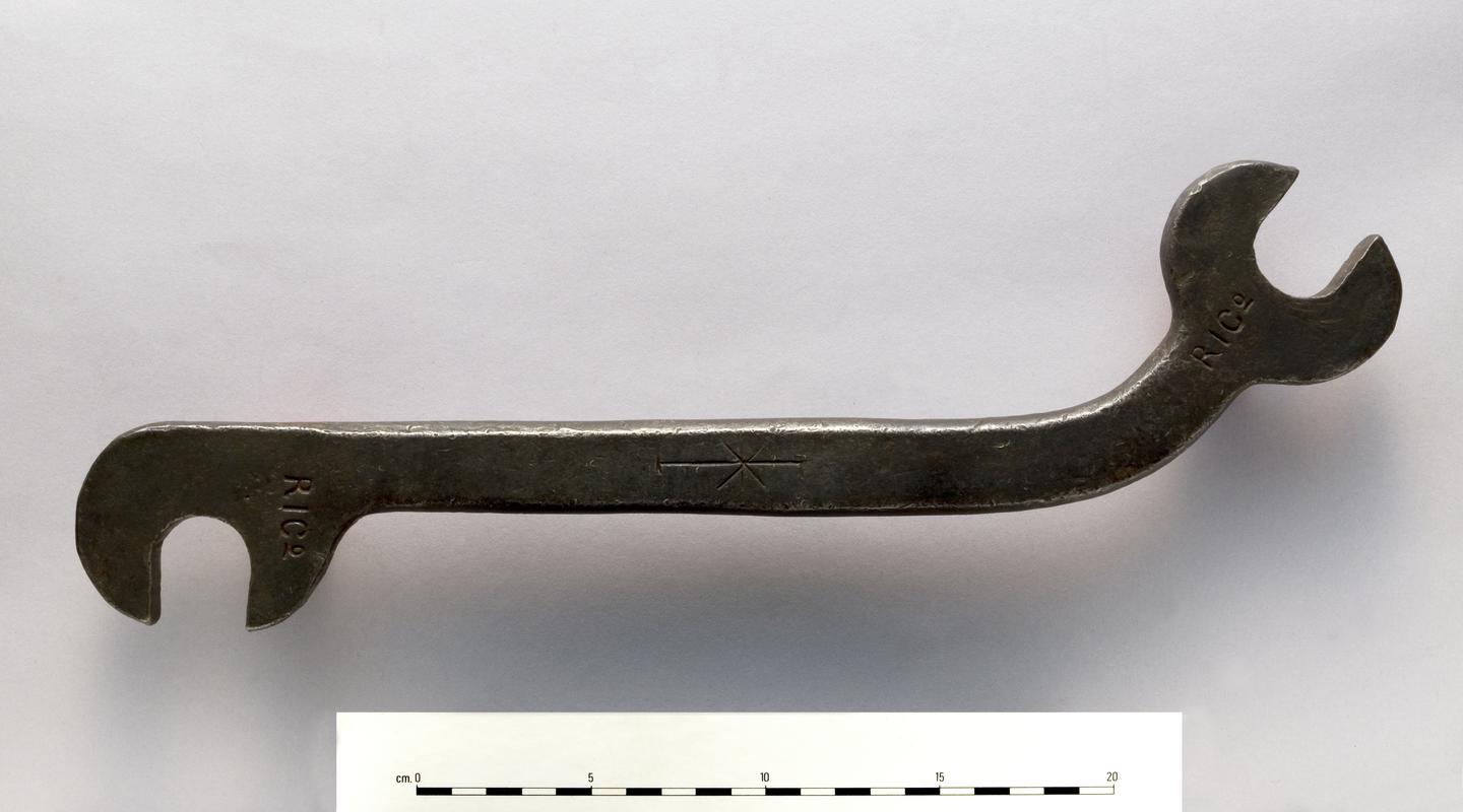 Spanner inscribed R.I.Co Rhymney Iron Company from Groesfaen Colliery (front)