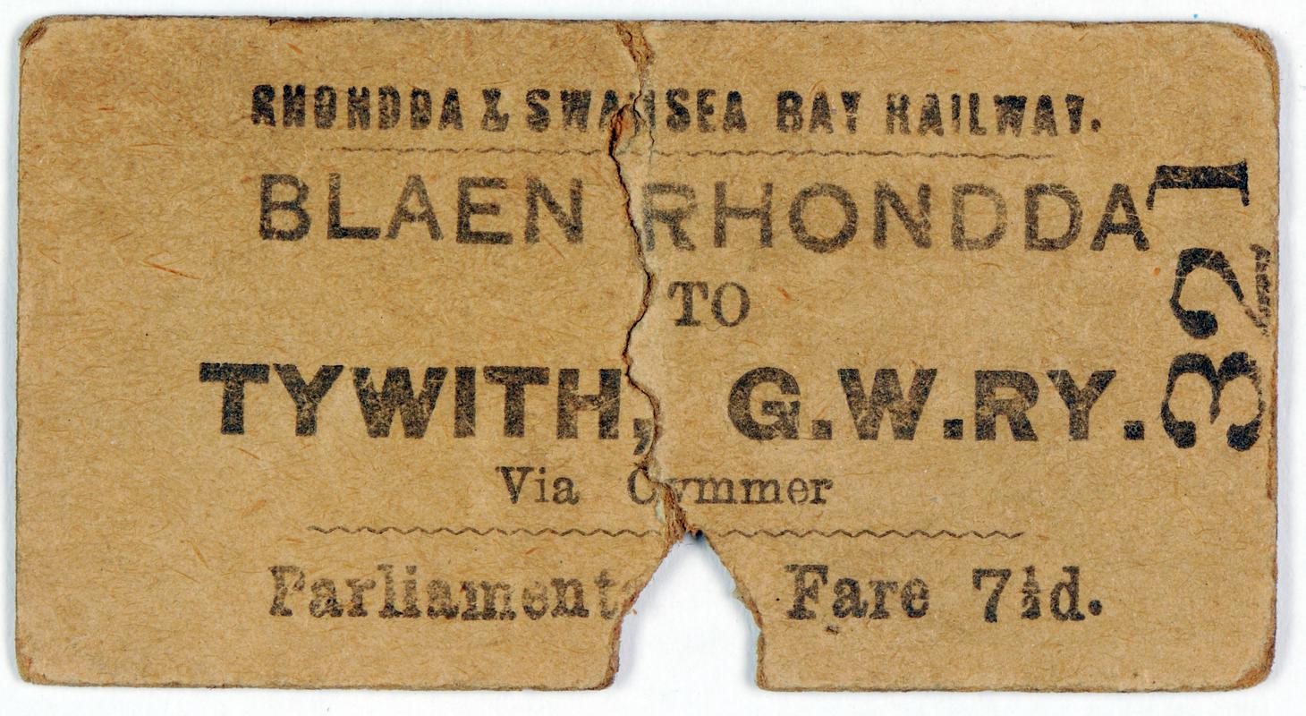 Rhondda & Swansea Bay Railway ticket (front )