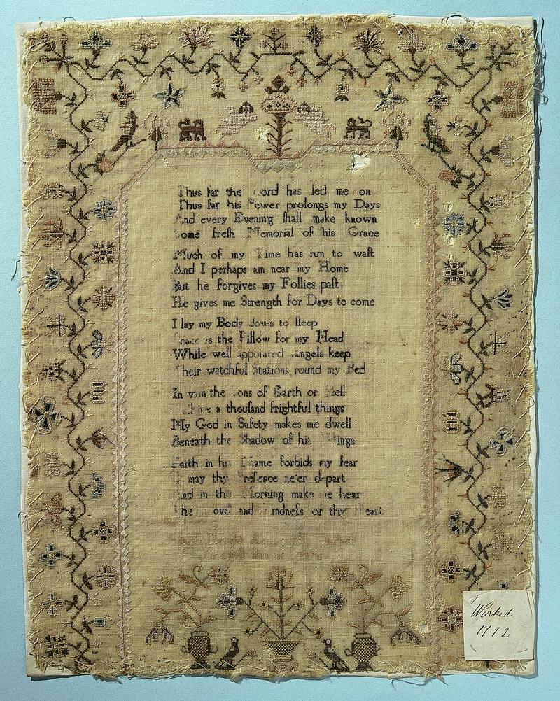 English embroidery Sampler made by Sarah Bright, 1772